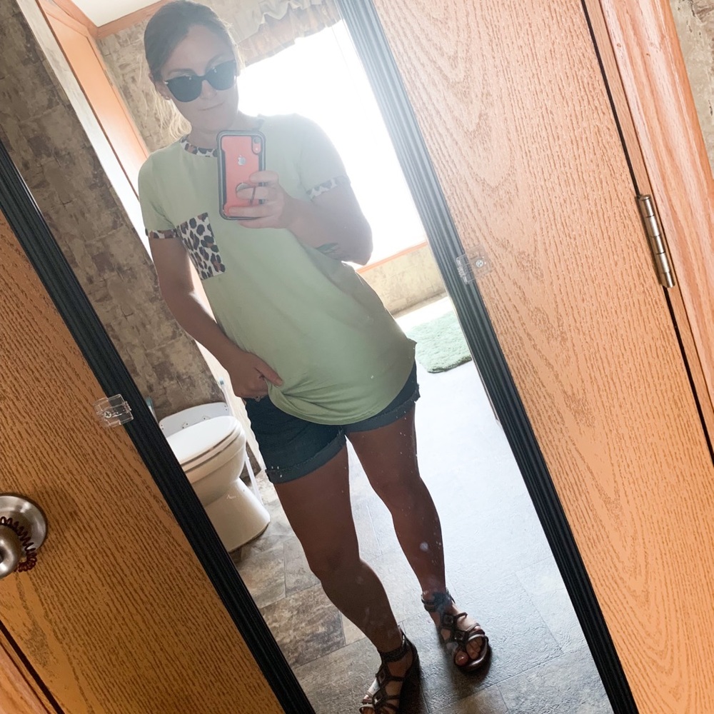 Sage/Animal Print Top